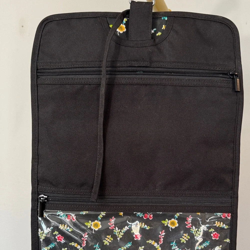 Vera Bradley Black Hanging cosmetics Organizer with Floral Trim EUC